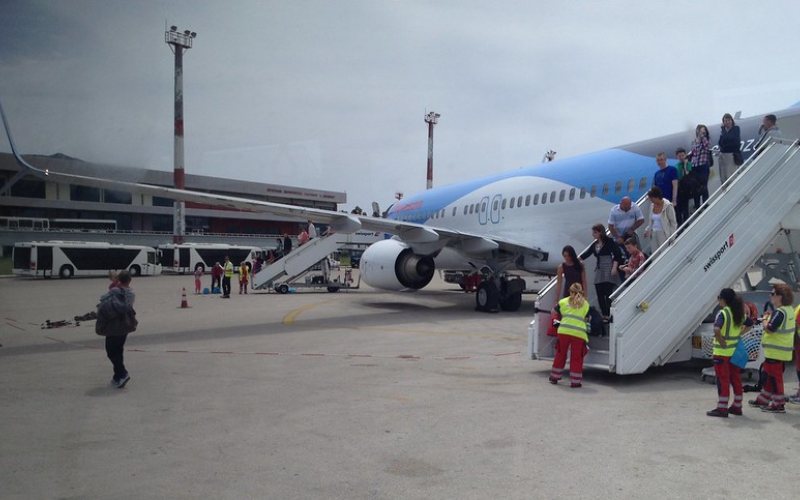 Passenger's boarding in plane at Zakynthos Airport.