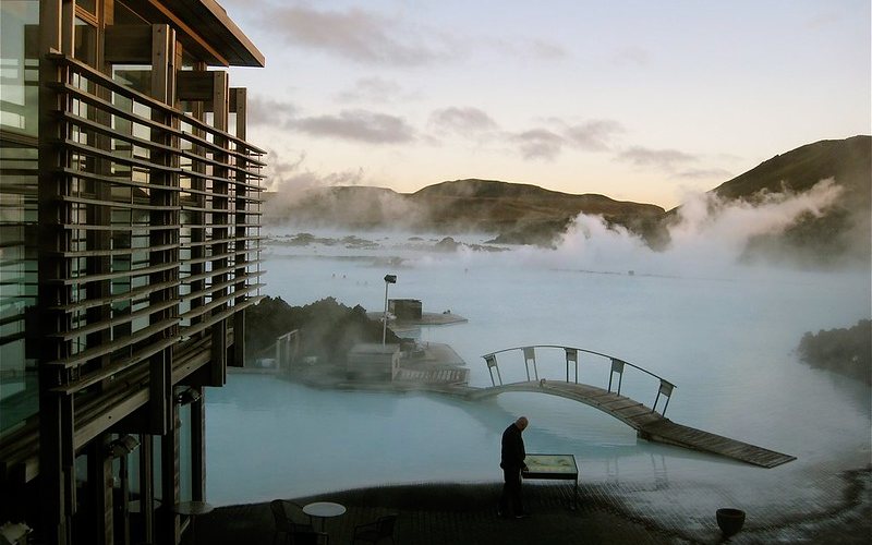 A small bridge over blue lagoon in Iceland.