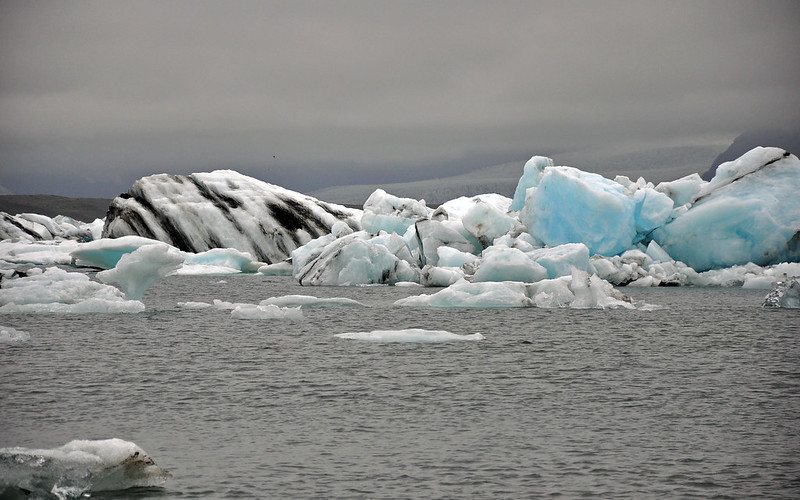 Large icebergs floating onto the lagoons in iceland.