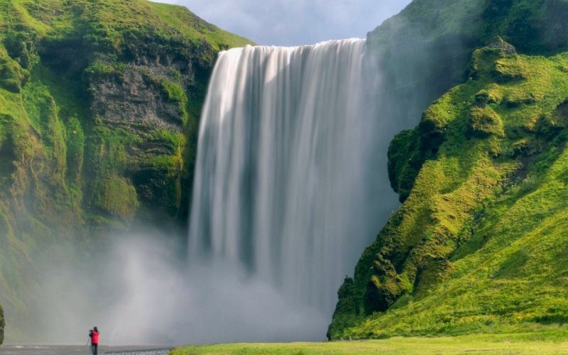 Close up of the Skógafoss Waterfalls in Iceland