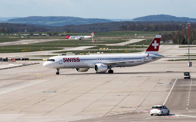 View of Airliners Parked at an Airport in Zurich,Switzerland 