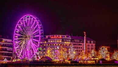 View of an Illuminated Ferris Wheel in Luxembourg