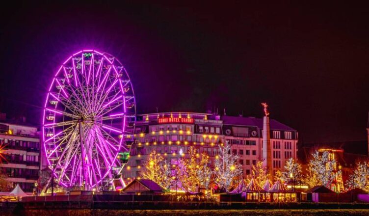 View of an Illuminated Ferris Wheel in Luxembourg