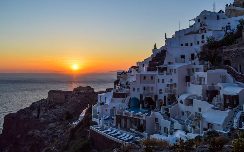 View of sunset at santorini in greece.