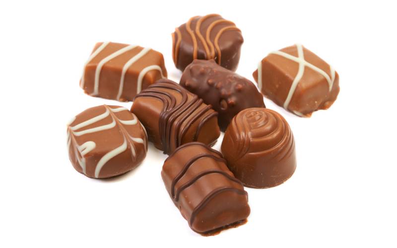 Famous Swiss Choclates of different varieties kept on a white background.