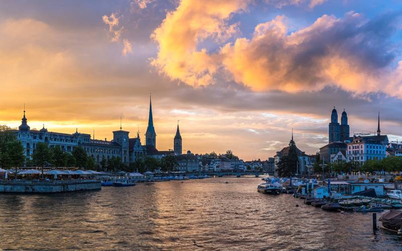 A River Canal Across the Zurich City in Switzerland.