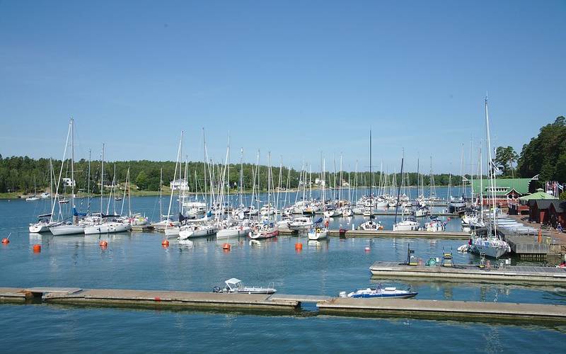 view of waterbody with lots of boats at aland island in Finland.