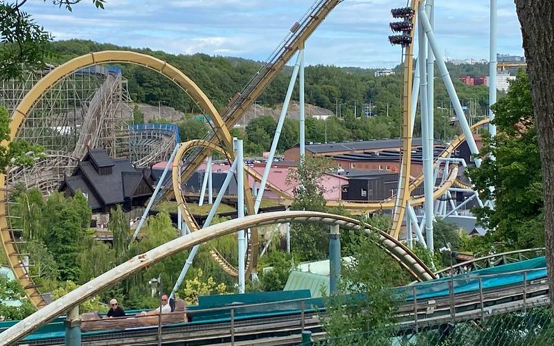 Different rides at Liseberg Amusement Park. 