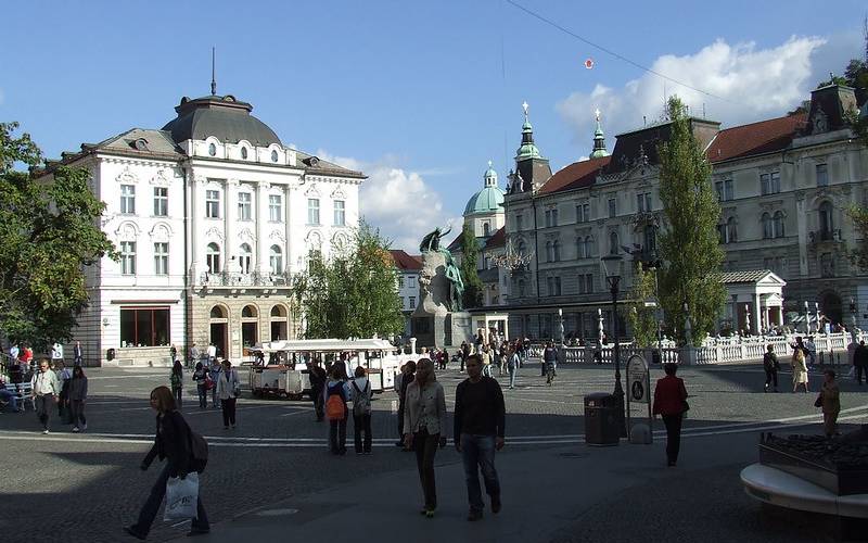 People walking on the street at Ljublijana In Slovenis.