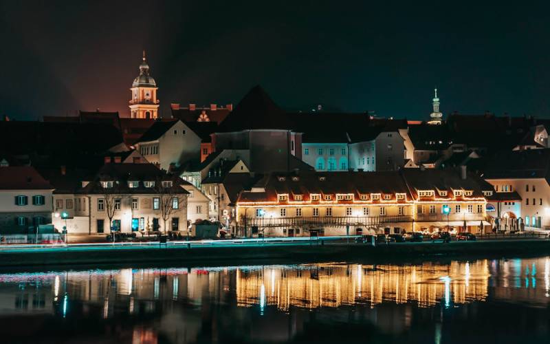 Buildings on the Riverside in Maribor, Slovenia 