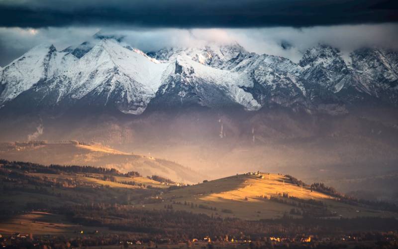 Snow Covered Tatra Mountain during Sunset in Poland 