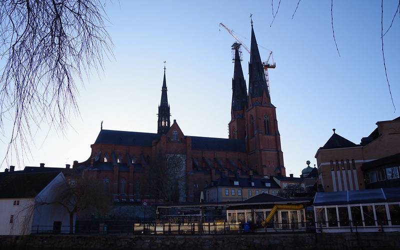 A brown colour cathedral in Uppsala.