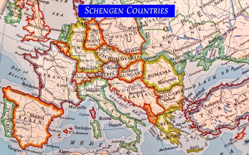 Schengen countries map